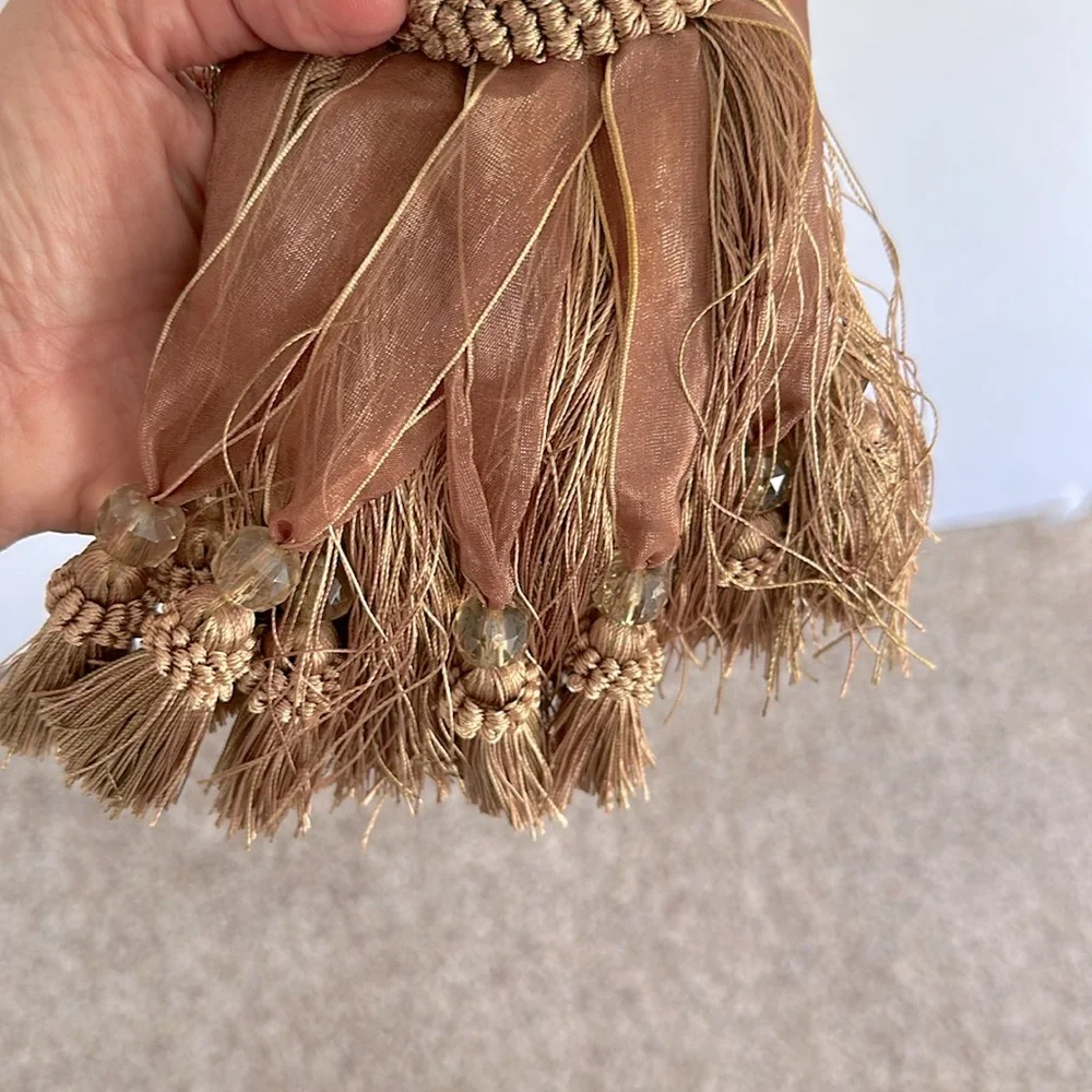 Large Brown Vintage Tassel Tieback Rope Beads Decorative Curtain  Drapery
